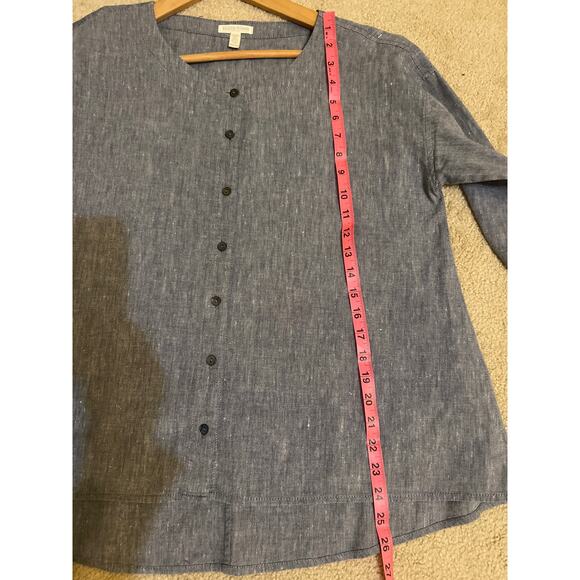 Eileen Fisher Linen Organic Cotton Denim Chambray Button Down Blouse Size Medium - Picture 5 of 8